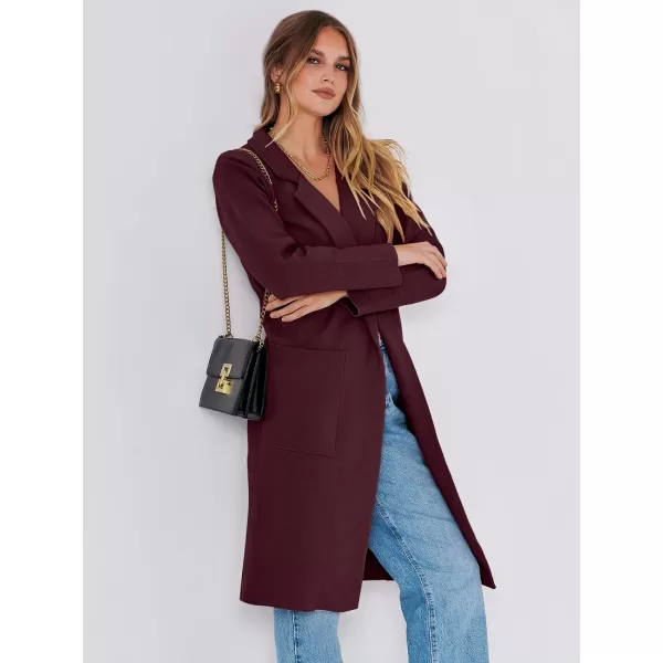 imageANRABESS Cardigan for Women Oversized Open Front Sweater Coat Long Sleeve Lapel Blazer Jacket Fall Outwear CoatiganMaroon