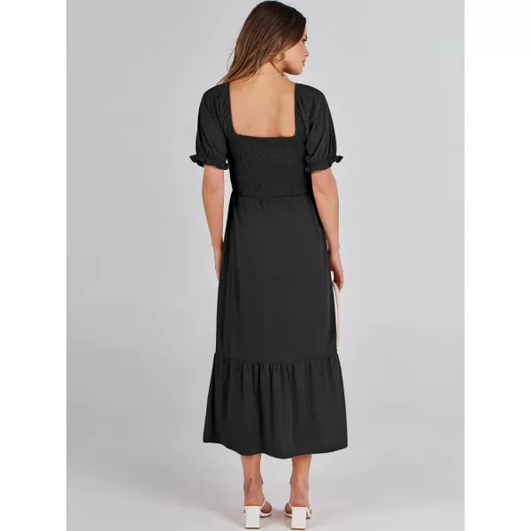 imageANRABESS Dresses for Women Summer Short Puff Sleeve Square Neck Midi Dress Flowy Tiered Beach Aline SundressBlack