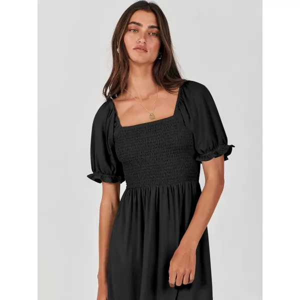 imageANRABESS Dresses for Women Summer Short Puff Sleeve Square Neck Midi Dress Flowy Tiered Beach Aline SundressBlack