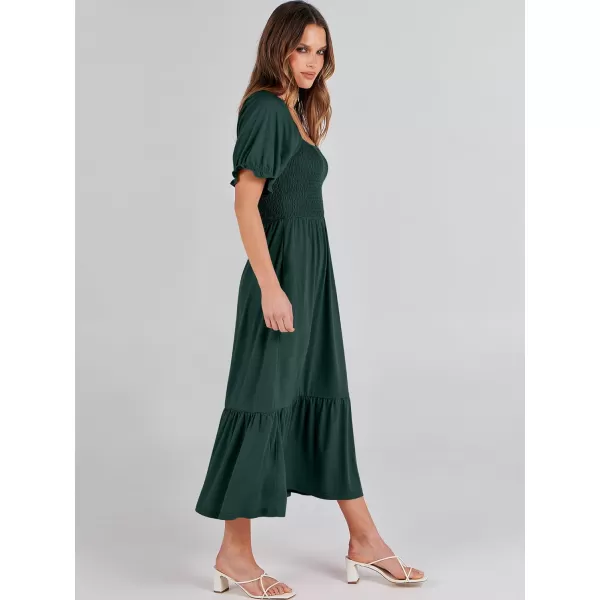 imageANRABESS Dresses for Women Summer Short Puff Sleeve Square Neck Midi Dress Flowy Tiered Beach Aline SundressDeep Green