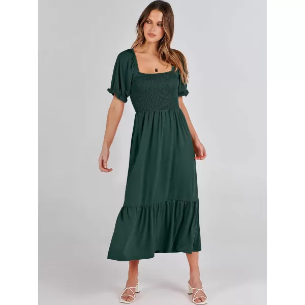 imageANRABESS Dresses for Women Summer Short Puff Sleeve Square Neck Midi Dress Flowy Tiered Beach Aline SundressDeep Green