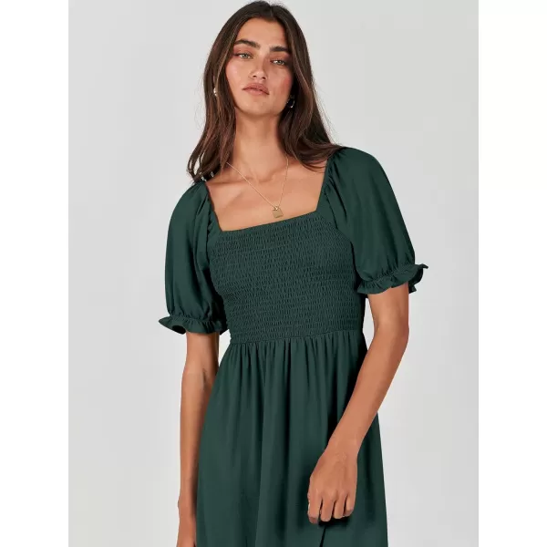imageANRABESS Dresses for Women Summer Short Puff Sleeve Square Neck Midi Dress Flowy Tiered Beach Aline SundressDeep Green