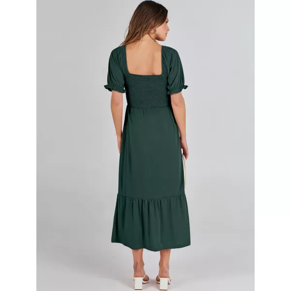 imageANRABESS Dresses for Women Summer Short Puff Sleeve Square Neck Midi Dress Flowy Tiered Beach Aline SundressDeep Green