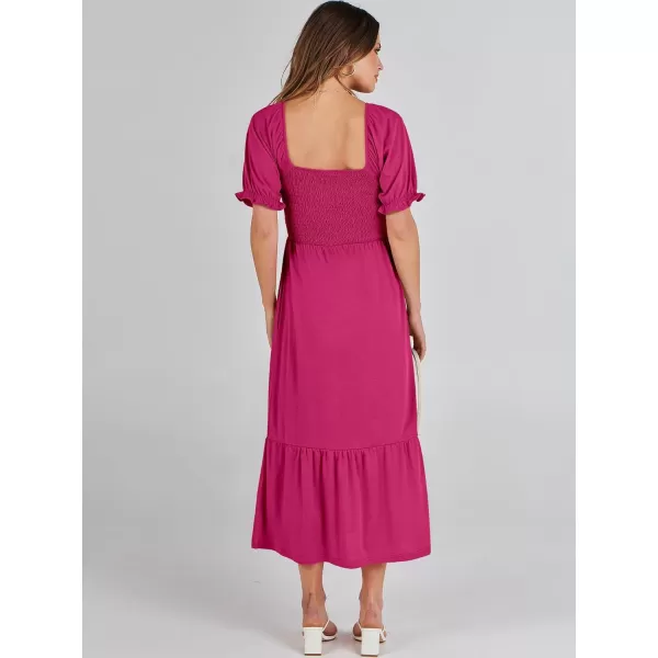 imageANRABESS Dresses for Women Summer Short Puff Sleeve Square Neck Midi Dress Flowy Tiered Beach Aline SundressHot Pink