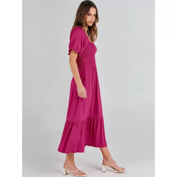 imageANRABESS Dresses for Women Summer Short Puff Sleeve Square Neck Midi Dress Flowy Tiered Beach Aline SundressHot Pink