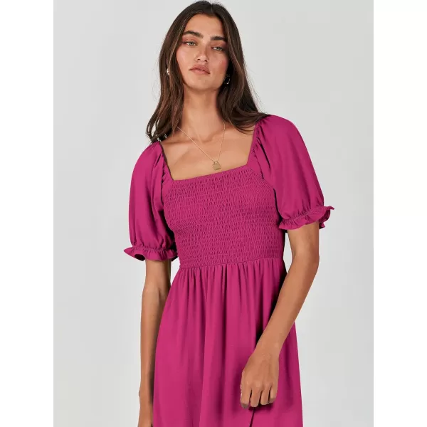 imageANRABESS Dresses for Women Summer Short Puff Sleeve Square Neck Midi Dress Flowy Tiered Beach Aline SundressHot Pink