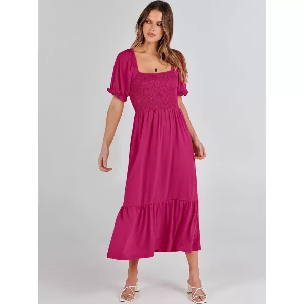 imageANRABESS Dresses for Women Summer Short Puff Sleeve Square Neck Midi Dress Flowy Tiered Beach Aline SundressHot Pink