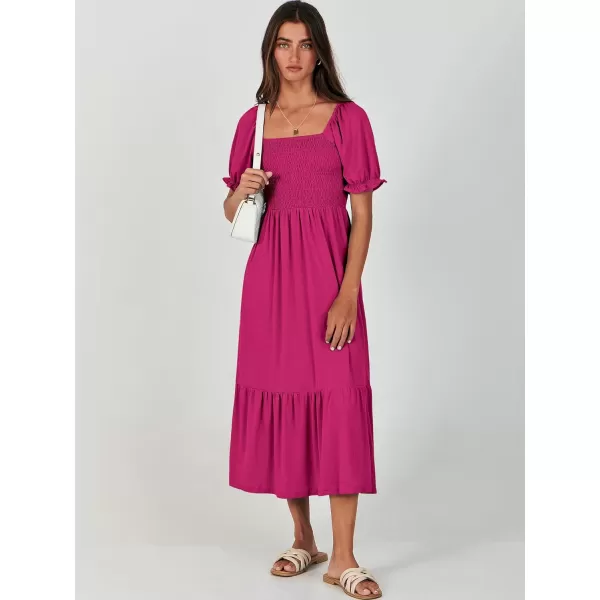 imageANRABESS Dresses for Women Summer Short Puff Sleeve Square Neck Midi Dress Flowy Tiered Beach Aline SundressHot Pink