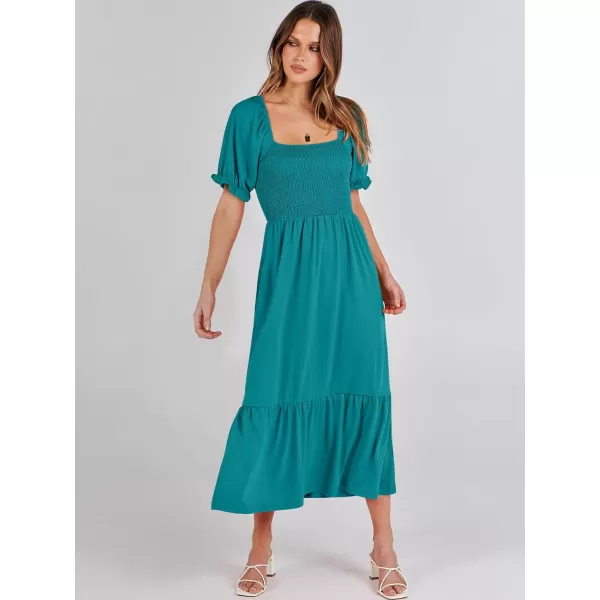 imageANRABESS Dresses for Women Summer Short Puff Sleeve Square Neck Midi Dress Flowy Tiered Beach Aline SundressLake Green
