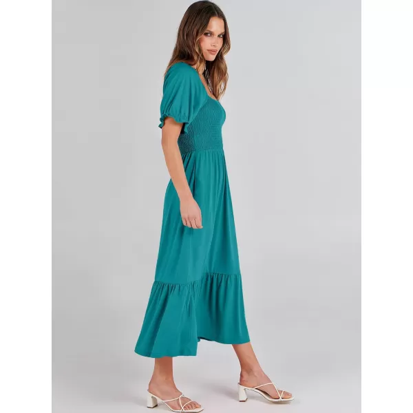 imageANRABESS Dresses for Women Summer Short Puff Sleeve Square Neck Midi Dress Flowy Tiered Beach Aline SundressLake Green