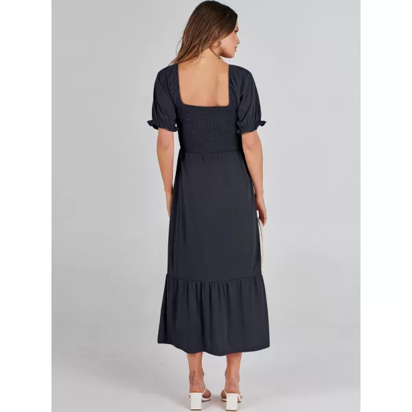 imageANRABESS Dresses for Women Summer Short Puff Sleeve Square Neck Midi Dress Flowy Tiered Beach Aline SundressNavy Blue