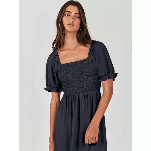 imageANRABESS Dresses for Women Summer Short Puff Sleeve Square Neck Midi Dress Flowy Tiered Beach Aline SundressNavy Blue