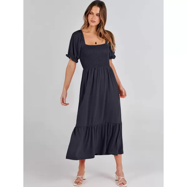 imageANRABESS Dresses for Women Summer Short Puff Sleeve Square Neck Midi Dress Flowy Tiered Beach Aline SundressNavy Blue