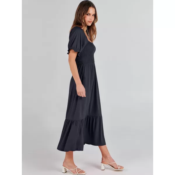imageANRABESS Dresses for Women Summer Short Puff Sleeve Square Neck Midi Dress Flowy Tiered Beach Aline SundressNavy Blue