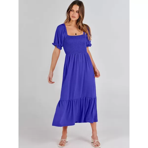 imageANRABESS Dresses for Women Summer Short Puff Sleeve Square Neck Midi Dress Flowy Tiered Beach Aline SundressRoyal Blue
