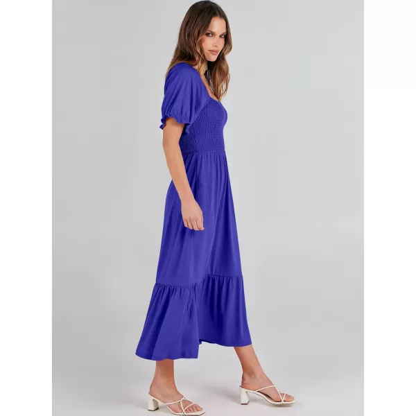 imageANRABESS Dresses for Women Summer Short Puff Sleeve Square Neck Midi Dress Flowy Tiered Beach Aline SundressRoyal Blue