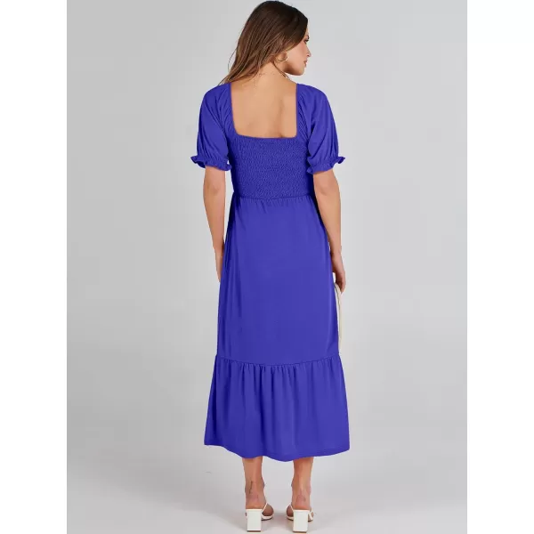 imageANRABESS Dresses for Women Summer Short Puff Sleeve Square Neck Midi Dress Flowy Tiered Beach Aline SundressRoyal Blue