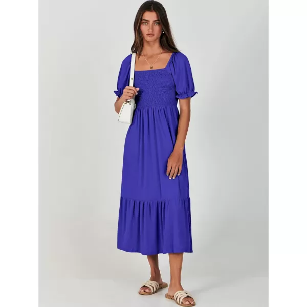 imageANRABESS Dresses for Women Summer Short Puff Sleeve Square Neck Midi Dress Flowy Tiered Beach Aline SundressRoyal Blue