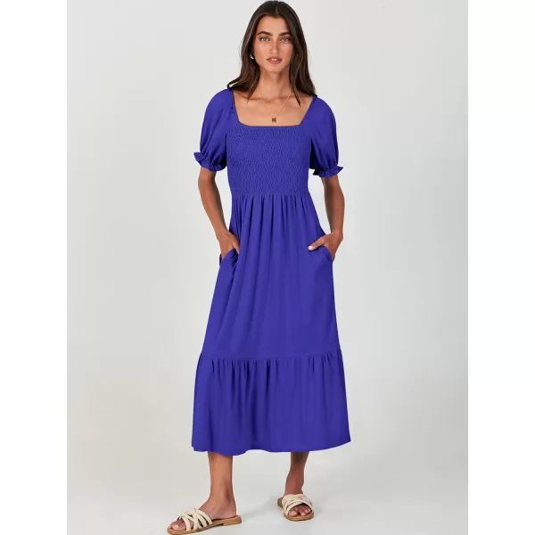 imageANRABESS Dresses for Women Summer Short Puff Sleeve Square Neck Midi Dress Flowy Tiered Beach Aline SundressRoyal Blue