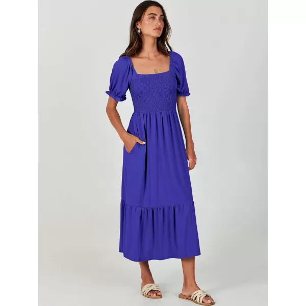 imageANRABESS Dresses for Women Summer Short Puff Sleeve Square Neck Midi Dress Flowy Tiered Beach Aline SundressRoyal Blue
