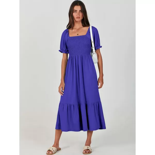 imageANRABESS Dresses for Women Summer Short Puff Sleeve Square Neck Midi Dress Flowy Tiered Beach Aline SundressRoyal Blue