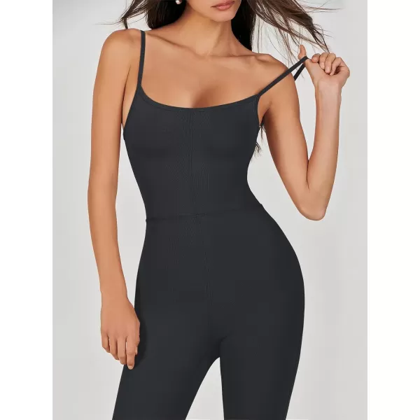 imageANRABESS Flare Jumpsuits for Women One Piece Sleeveless Square Neck Full Body Bodycon Yoga Workout Casual Unitard RompersBlack