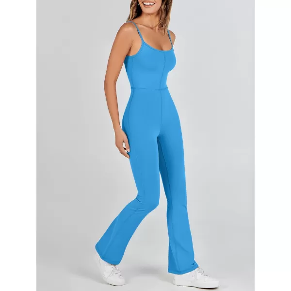 imageANRABESS Flare Jumpsuits for Women One Piece Sleeveless Square Neck Full Body Bodycon Yoga Workout Casual Unitard RompersBlue