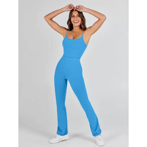 imageANRABESS Flare Jumpsuits for Women One Piece Sleeveless Square Neck Full Body Bodycon Yoga Workout Casual Unitard RompersBlue