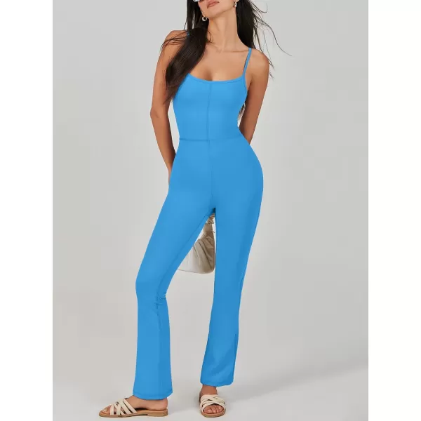 imageANRABESS Flare Jumpsuits for Women One Piece Sleeveless Square Neck Full Body Bodycon Yoga Workout Casual Unitard RompersBlue