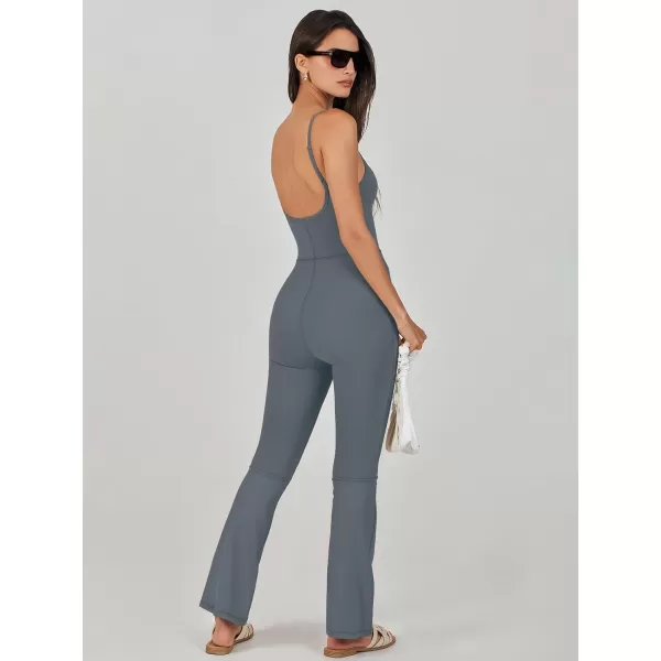 imageANRABESS Flare Jumpsuits for Women One Piece Sleeveless Square Neck Full Body Bodycon Yoga Workout Casual Unitard RompersGrey