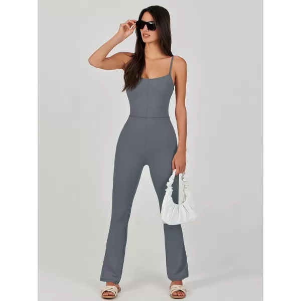 imageANRABESS Flare Jumpsuits for Women One Piece Sleeveless Square Neck Full Body Bodycon Yoga Workout Casual Unitard RompersGrey