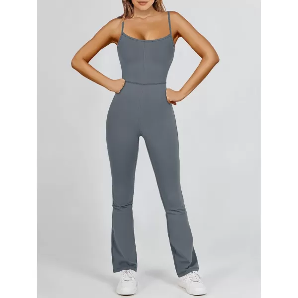imageANRABESS Flare Jumpsuits for Women One Piece Sleeveless Square Neck Full Body Bodycon Yoga Workout Casual Unitard RompersGrey