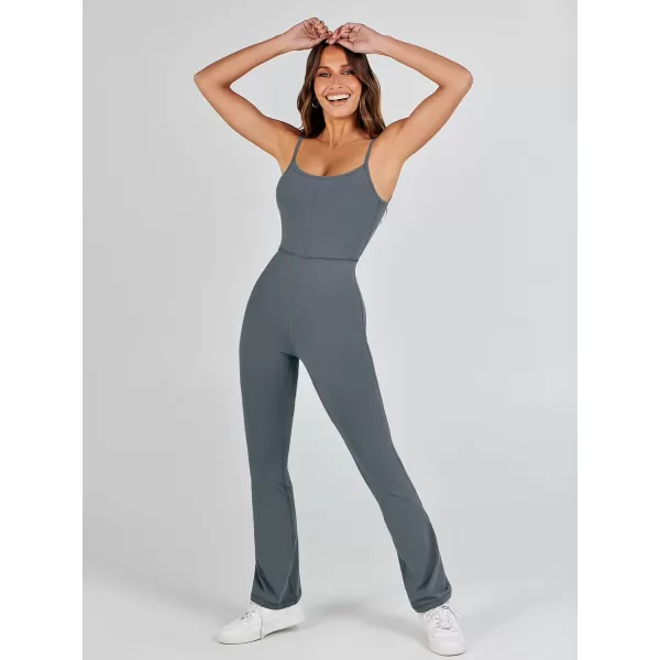 imageANRABESS Flare Jumpsuits for Women One Piece Sleeveless Square Neck Full Body Bodycon Yoga Workout Casual Unitard RompersGrey