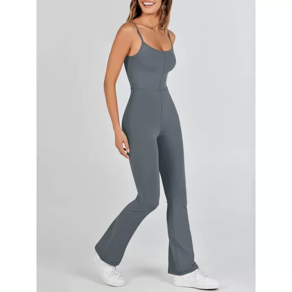 imageANRABESS Flare Jumpsuits for Women One Piece Sleeveless Square Neck Full Body Bodycon Yoga Workout Casual Unitard RompersGrey