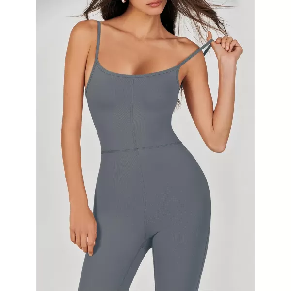 imageANRABESS Flare Jumpsuits for Women One Piece Sleeveless Square Neck Full Body Bodycon Yoga Workout Casual Unitard RompersGrey