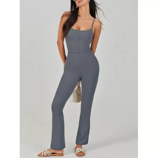 imageANRABESS Flare Jumpsuits for Women One Piece Sleeveless Square Neck Full Body Bodycon Yoga Workout Casual Unitard RompersGrey