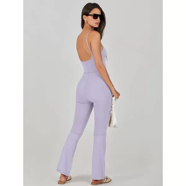 imageANRABESS Flare Jumpsuits for Women One Piece Sleeveless Square Neck Full Body Bodycon Yoga Workout Casual Unitard RompersLight Purple