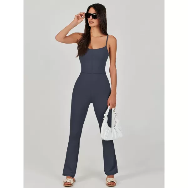 imageANRABESS Flare Jumpsuits for Women One Piece Sleeveless Square Neck Full Body Bodycon Yoga Workout Casual Unitard RompersNavy Blue