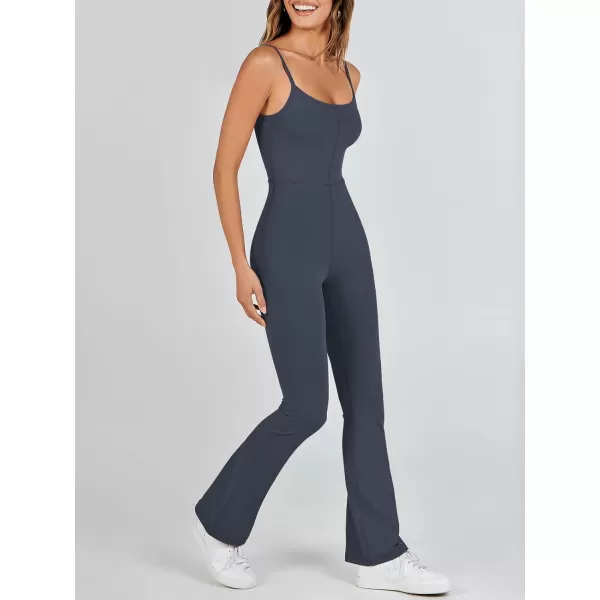 imageANRABESS Flare Jumpsuits for Women One Piece Sleeveless Square Neck Full Body Bodycon Yoga Workout Casual Unitard RompersNavy Blue