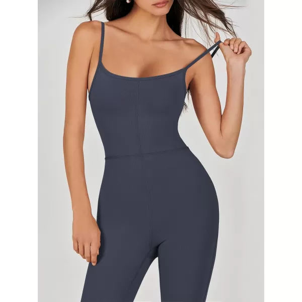 imageANRABESS Flare Jumpsuits for Women One Piece Sleeveless Square Neck Full Body Bodycon Yoga Workout Casual Unitard RompersNavy Blue
