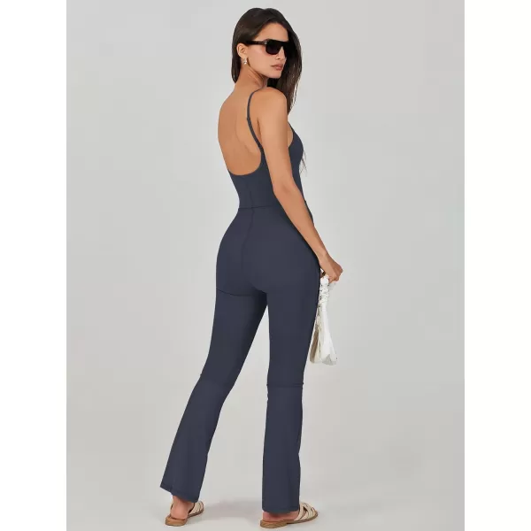 imageANRABESS Flare Jumpsuits for Women One Piece Sleeveless Square Neck Full Body Bodycon Yoga Workout Casual Unitard RompersNavy Blue