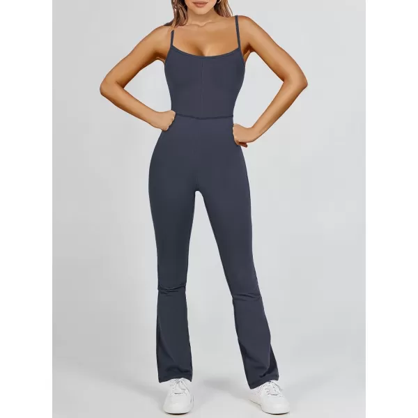 imageANRABESS Flare Jumpsuits for Women One Piece Sleeveless Square Neck Full Body Bodycon Yoga Workout Casual Unitard RompersNavy Blue
