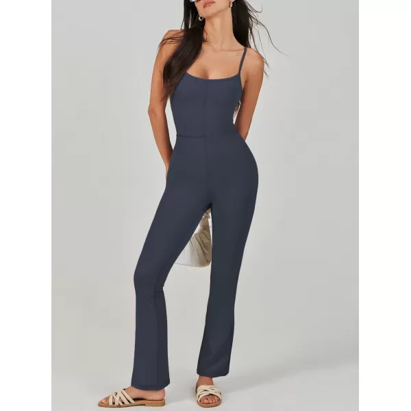 imageANRABESS Flare Jumpsuits for Women One Piece Sleeveless Square Neck Full Body Bodycon Yoga Workout Casual Unitard RompersNavy Blue