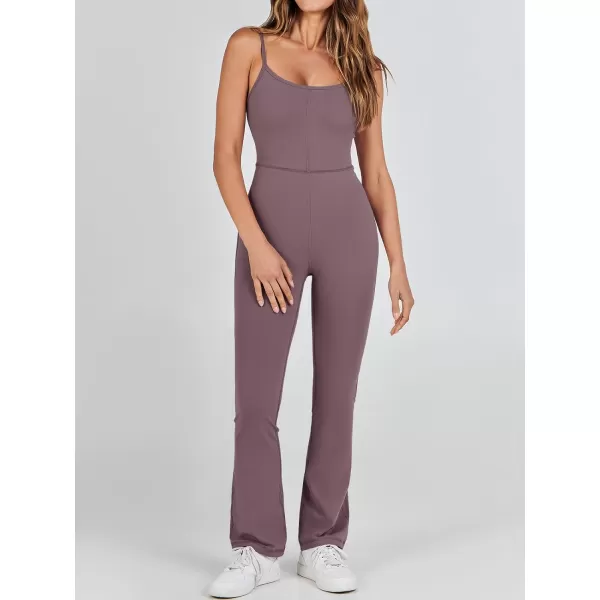 imageANRABESS Flare Jumpsuits for Women One Piece Sleeveless Square Neck Full Body Bodycon Yoga Workout Casual Unitard RompersNutmeg