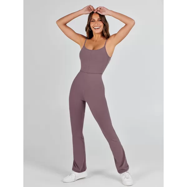 imageANRABESS Flare Jumpsuits for Women One Piece Sleeveless Square Neck Full Body Bodycon Yoga Workout Casual Unitard RompersNutmeg