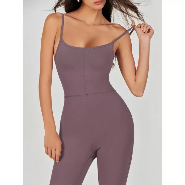 imageANRABESS Flare Jumpsuits for Women One Piece Sleeveless Square Neck Full Body Bodycon Yoga Workout Casual Unitard RompersNutmeg