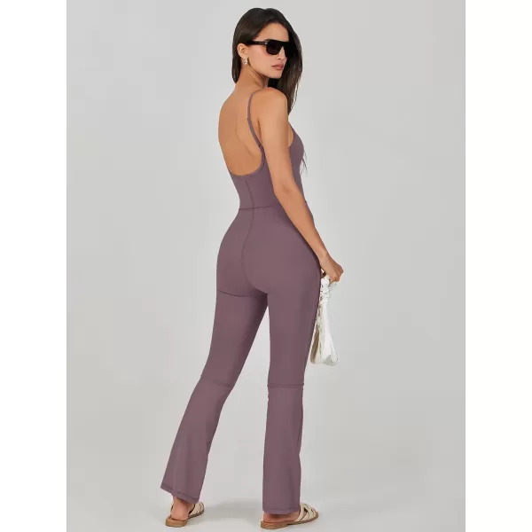 imageANRABESS Flare Jumpsuits for Women One Piece Sleeveless Square Neck Full Body Bodycon Yoga Workout Casual Unitard RompersNutmeg