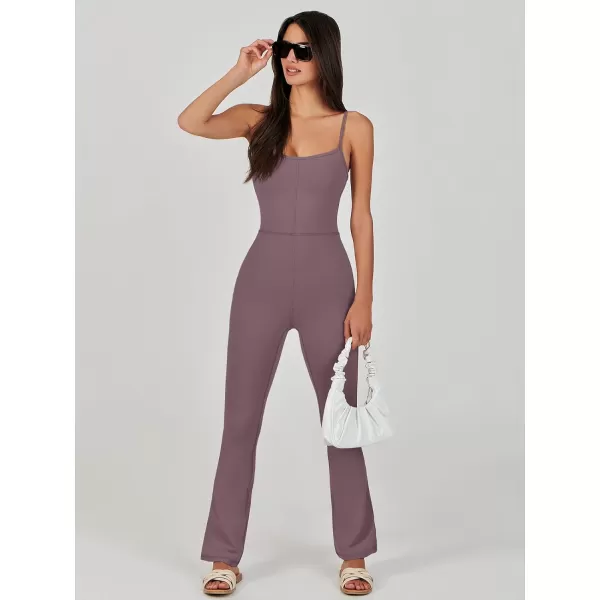 imageANRABESS Flare Jumpsuits for Women One Piece Sleeveless Square Neck Full Body Bodycon Yoga Workout Casual Unitard RompersNutmeg