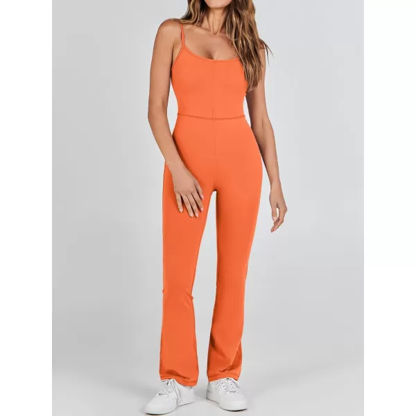 imageANRABESS Flare Jumpsuits for Women One Piece Sleeveless Square Neck Full Body Bodycon Yoga Workout Casual Unitard RompersOrange