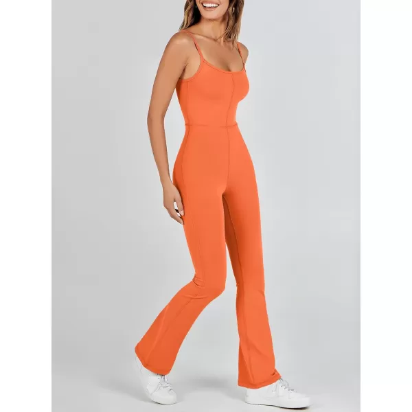 imageANRABESS Flare Jumpsuits for Women One Piece Sleeveless Square Neck Full Body Bodycon Yoga Workout Casual Unitard RompersOrange